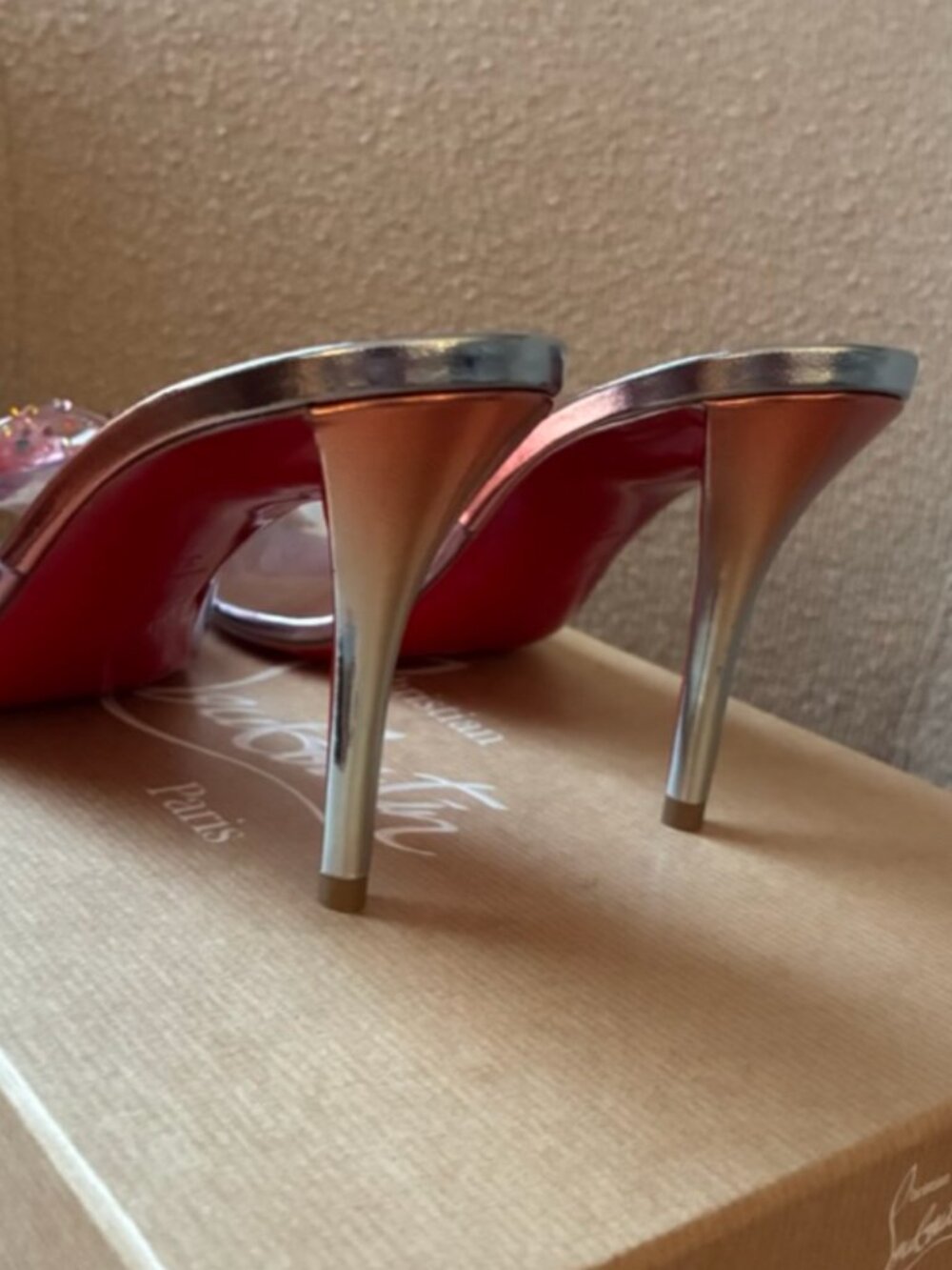 Christian Louboutin AquaStrass PVC Pink Crystal Bow Mules SIZE 7.5/39 (see note) - Picture 4 of 16